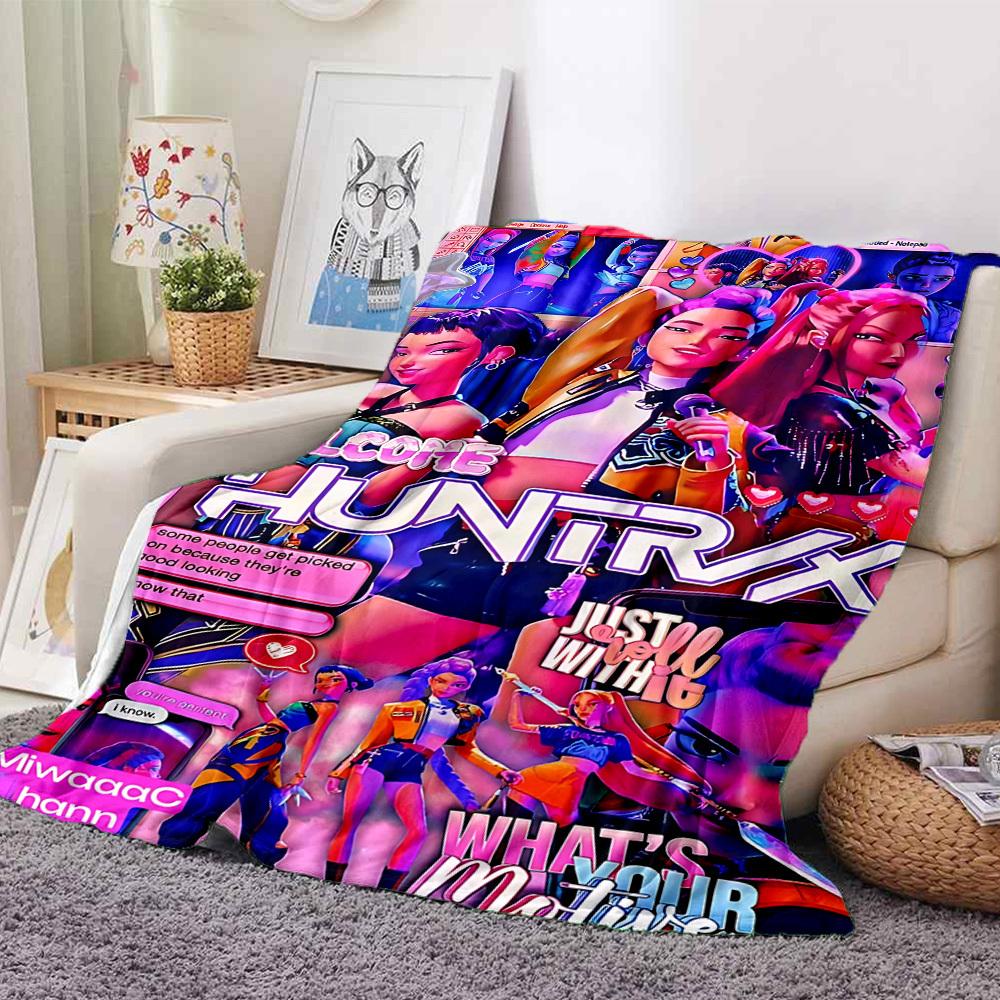 1 шт. Huntrix, K-POP Плед Мягкий Теплый Всесезонный Плед для Дивана, Кровати, Машины, Офиса Яркий Цветной Дизайн, Прочный и Уютный Подарок