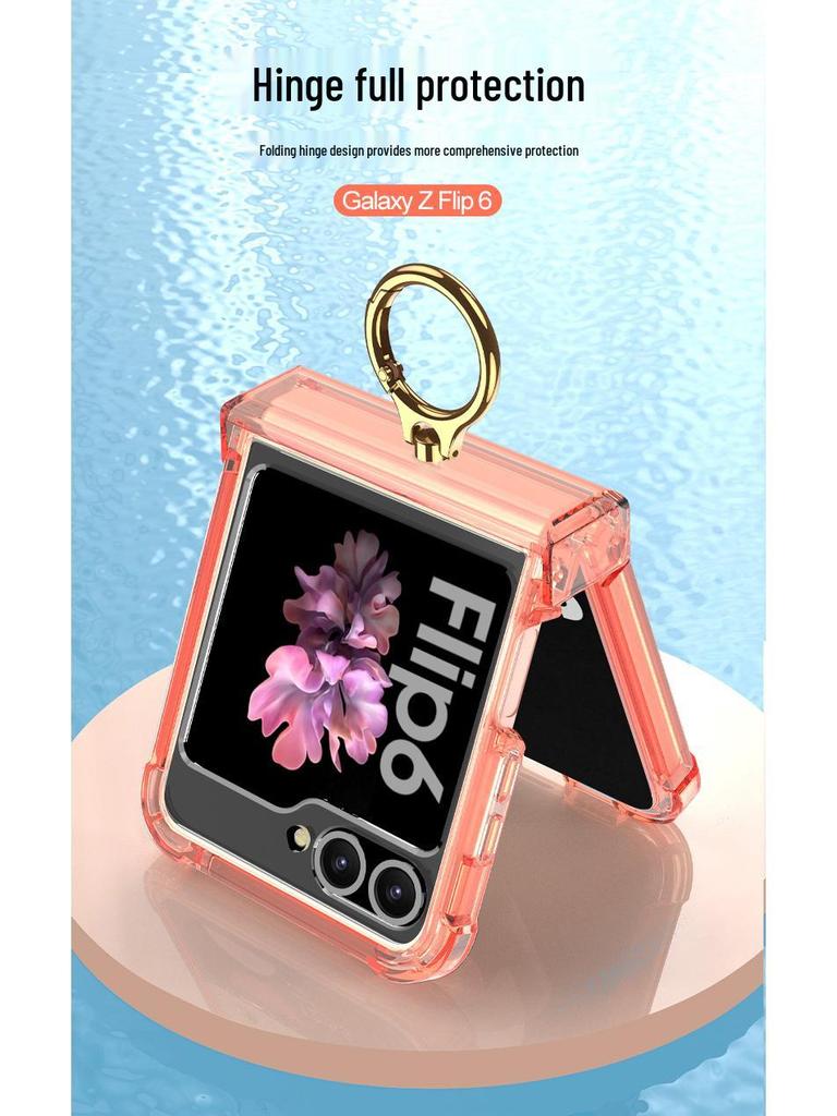 Защитный чехол Samsung Z Flip6 с кольцом-держателем на шарнире, Полное покрытие, Защита от падений. Подходит для мужчин и женщин.