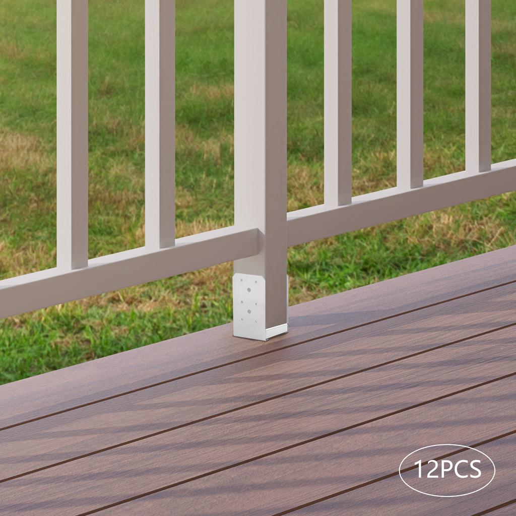 12 PCS U-Shaped Post Base Anchor Brackets, 201 Stainless Steel Deck Railing Support, 9x9.2x15cm Fence Mailbox Mounting Hardware