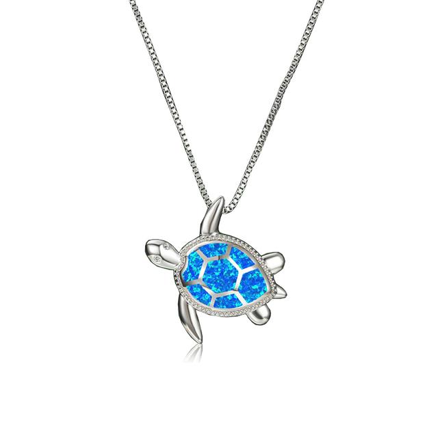 Bohemia Cute Turtle Pendant Necklace For Women Inlay Blue Imitation Opal Necklace Wedding Party Jewelry Christmas Gifts For Her