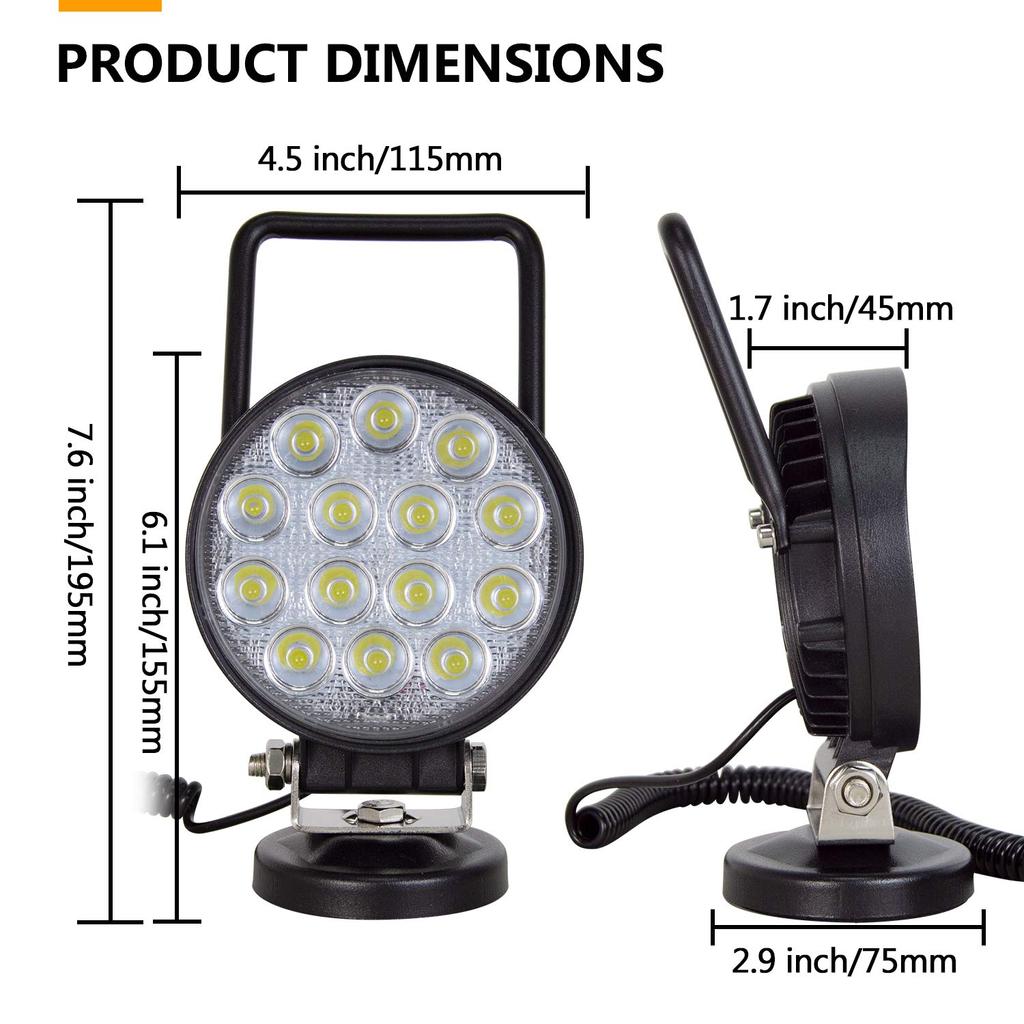 Светодиодный рабочий фонарь с магнитным креплением, 4 дюйма, 42 Вт, круглый, широкий угол 60 градусов, гнездо для прикуривателя, 12 В/24 В, портативный фонарь, морской, для грузовиков