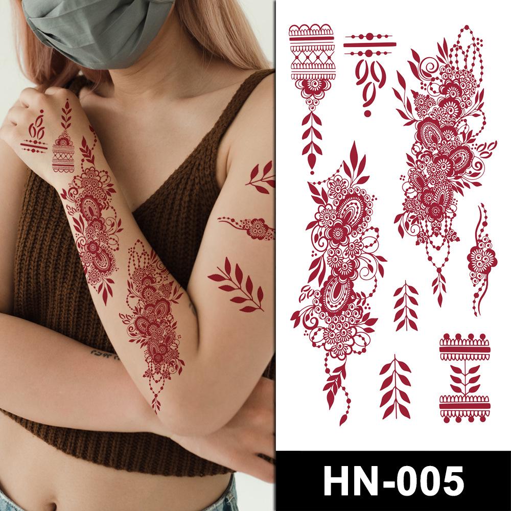 HN Красные Кружевные Наклейки Тату Хной - Европейский и Американский Стиль, Креативные и Сексуальные Временные Кружевные Татуировки