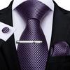 Mens Purple Necktie with Tie Clip Business Paisley Silk Tie Hanky Cufflink Set for Party Dibangu