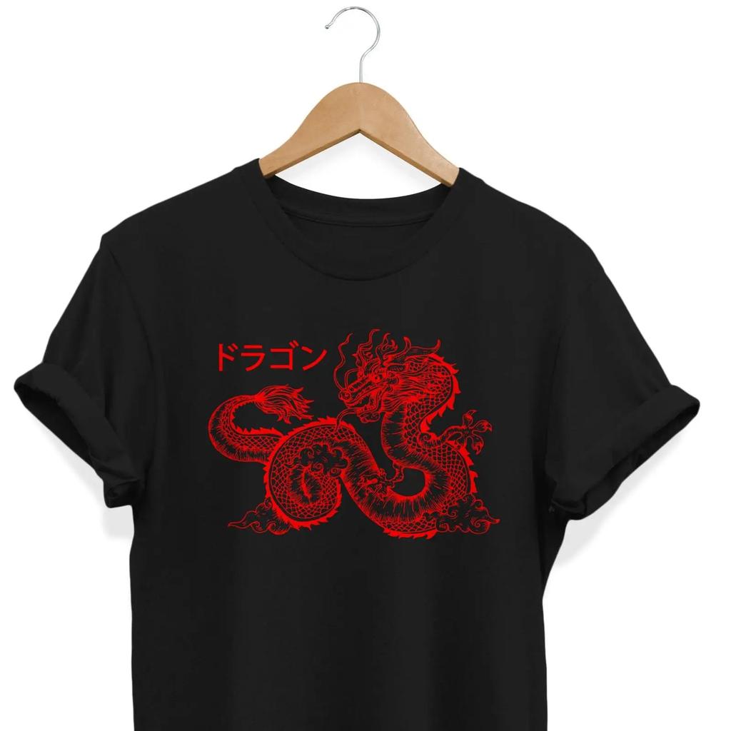 Red Dragon T Shirt Japanese Tattoo Art Edgy Grunge Style Vintage Unisex Versatile Slightly Fashion Breathable