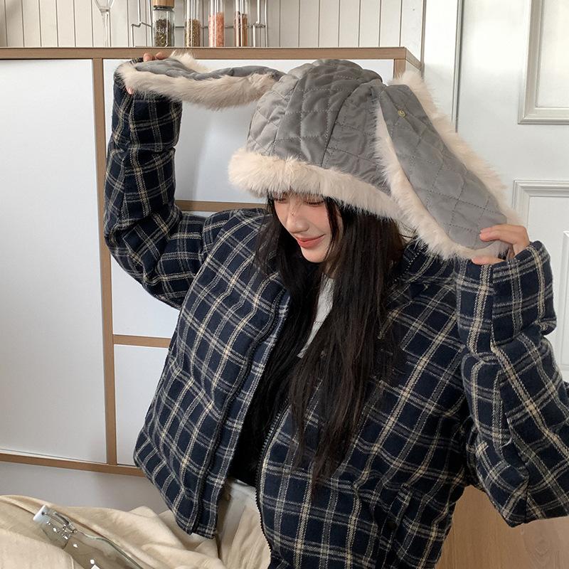 Игривый зайчик~ милая плюшевая шапка с кроличьими ушками, женская зимняя теплая шапка для защиты ушей из искусственного меха, лыжная шапка