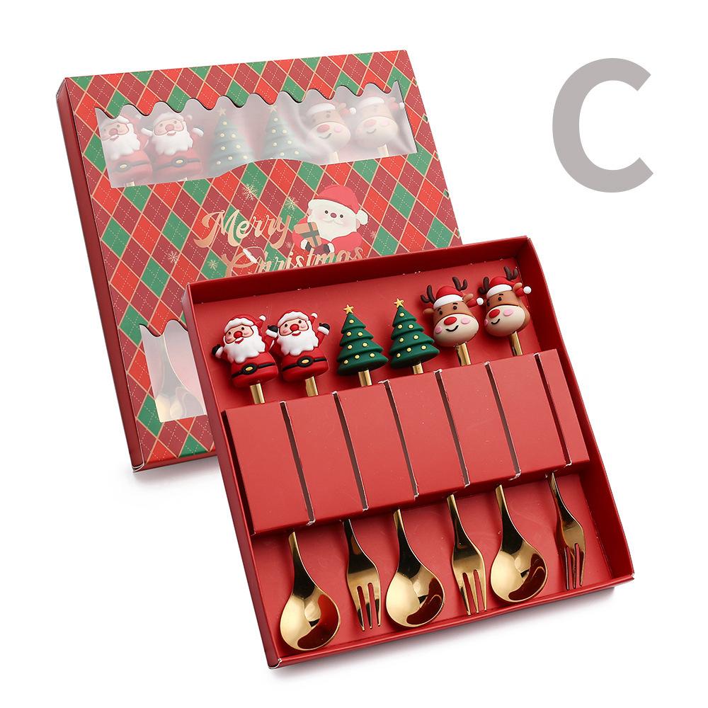 2026 Christmas 6pcs/4pcs Spoon Fork Set Stainless Steel Christmas Spoon Set Coffee Tea Dessert Scoop Christmas Tableware Set