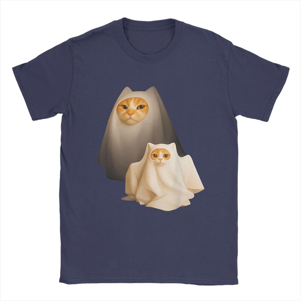 Ghost Cat Meme  Halloween Cotton T Shirt For Man Summer  Streetwear T-Shirts O-Neck Novelty Tees Big Size Custom DIY Tops