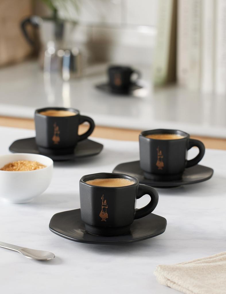 Bialetti Набор из 4 чашек для эспрессо с блюдцем, черный