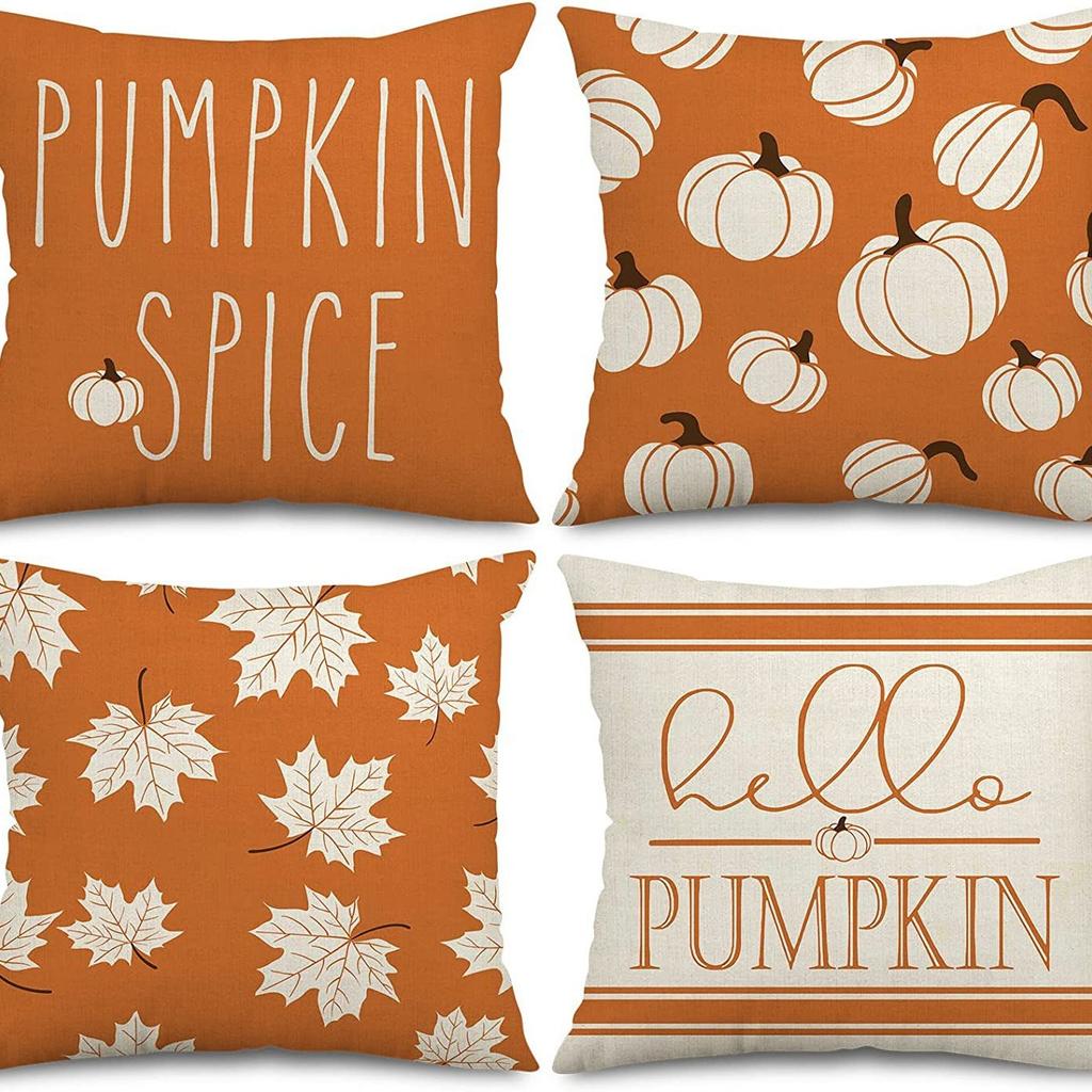 Thanksgiving Pumpkin Pillow Case Autumn Plant Flower Print Pillow Case Home Living Room Sofa Cushion Case