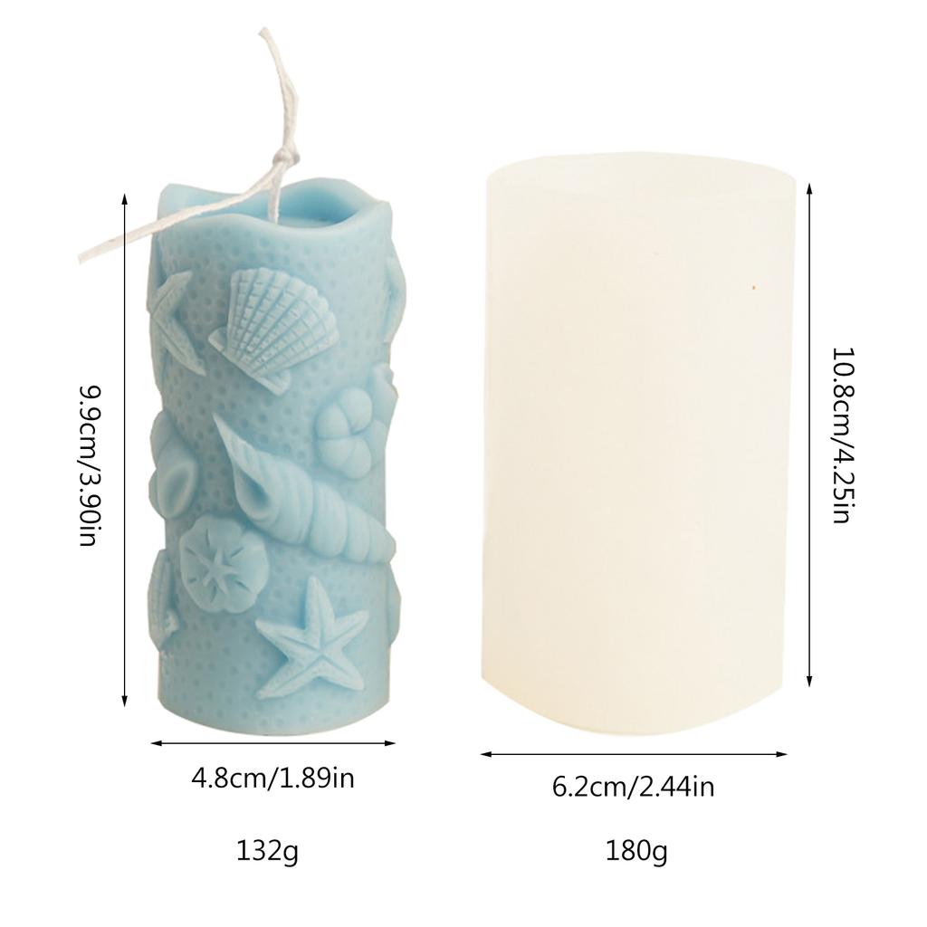 Starfish Cylinder Candle Molds 3D Seashell Candle Resin Silicone Moulds for DIY Gypsum Baking Mould Fondant Decorations