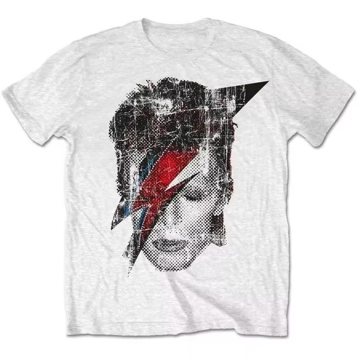 David Bowie Aladdin Stan Lightning Print Tshirt Who Loves The Flamboyant Rock Art and The Iconic Lightning Face Unisplendour
