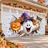 303. Halloween Garage Door Cover Banner16 x 7 ft, Large Cute Ghost Halloween Garag...