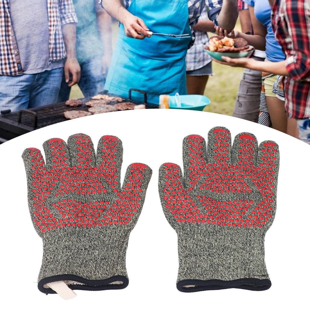 Heat Resistant Gloves Aramid Silicone Cotton BBQ Grill Oven Mitts 500℃ High Temperature Resistance 3