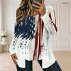Women Plus Size Square Neck Long Sleeve American Flag Print Button Detail Layered Front T Shirt