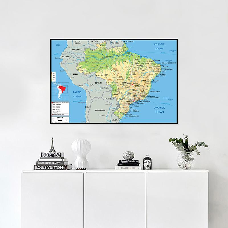 English Map Brazil Map Geographic Map Canvas Painting Living Room Home Decoration Children School Supplies