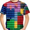 Children's Block Pattern 3D Digital Printed Boys' Fashion and Comfortable Round Neck Short Sleeved T-shirt