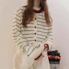 A New Slimming Round-neck Loose Knitted Cardigan with A Contrasting Color Striped Sweater for Women's Outerwear In Autumn and Winter
