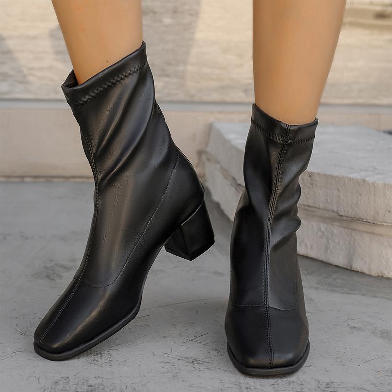 Модные женские ботильоны из кожи на высоком каблуке, зимние дизайнерские новые туфли с квадратным носком для женщин, трендовая обувь для вечеринок 2024 года, туфли-лодочки, платье, женская обувь Zapatos