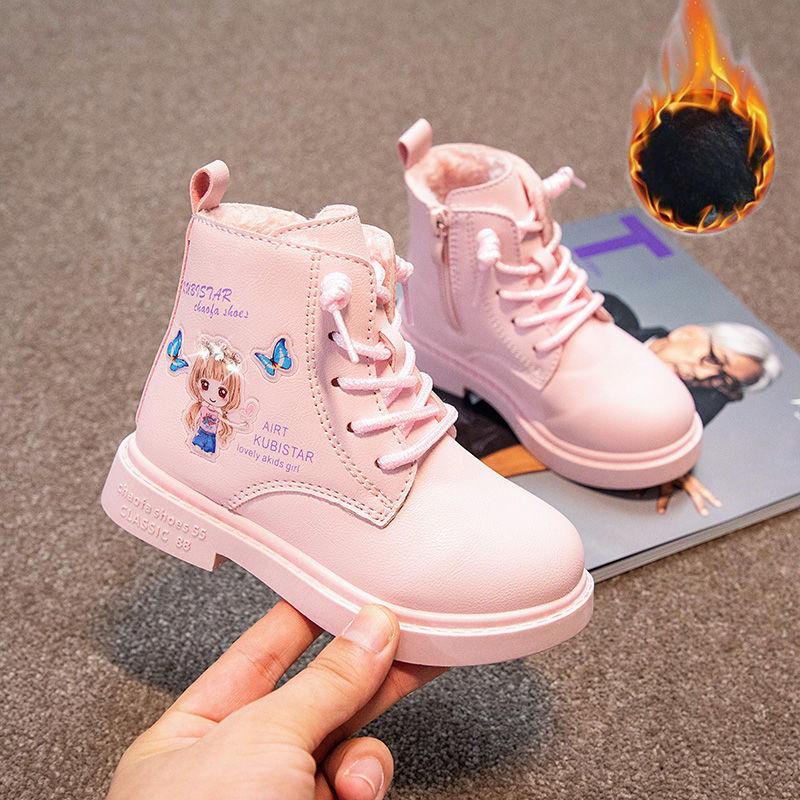 Модные милые туфли для девочек, зимние новые детские короткие ботинки, кожаные ботинки для принцессы