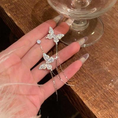 Изысканные серьги-кисточки из серебра 925 пробы с бабочками и бриллиантами для женщин, представленные интернет-знаменитостями