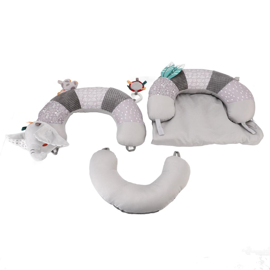 Tummy Time Mat and Seated Support Pillow Early Education Soft Baby Play Mat with Detachable Toys