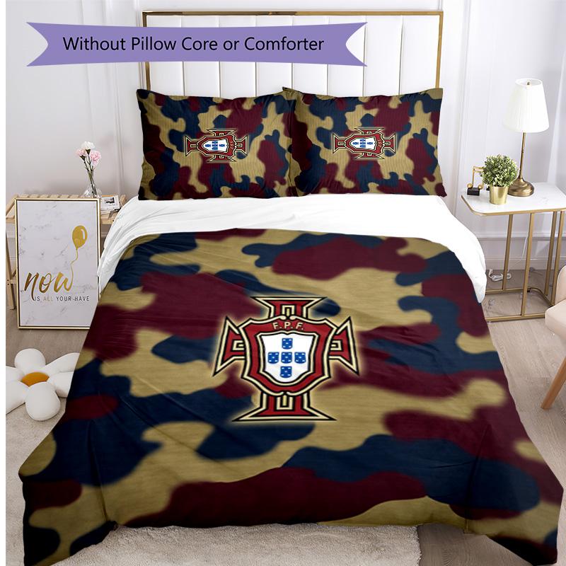 Portugal Football Printed Bedding 3 Piece Set Cozy Breathable Bed Cover Set as Housewarming Holiday Gift