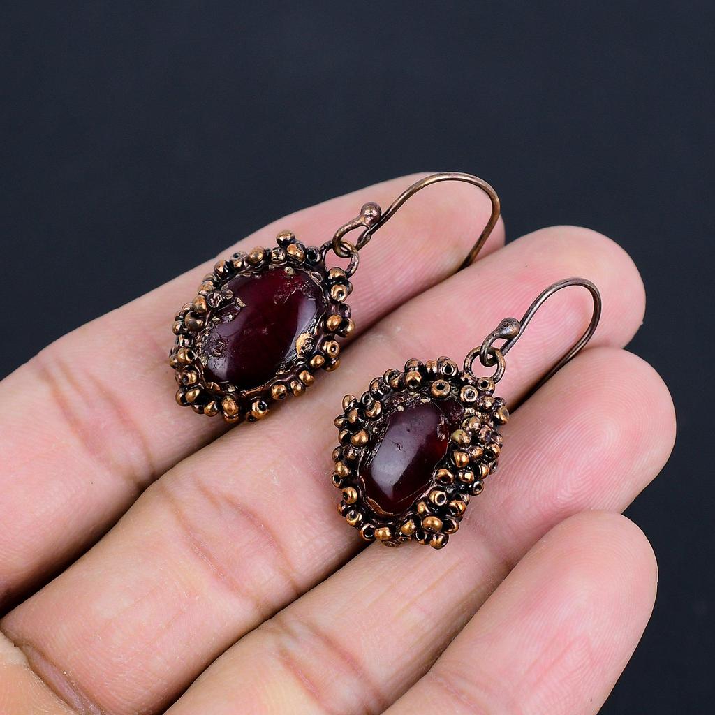Красный Лабрадорит В Медной Гальванопластике, Серьги с Натуральными Камнями Ручной Работы, Ювелирные Изделия, Подарки для Жены, Абсолютно Новые Серьги