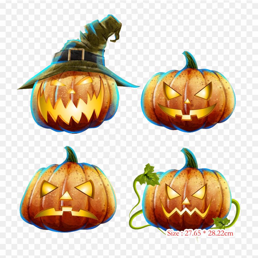 Funny Halloween Pumpkin Halloween Jack O' Lantern Iron On Heat Transfer Printing Vinyl Patches Sticker for Clothes DIY Appliques Washable Patches