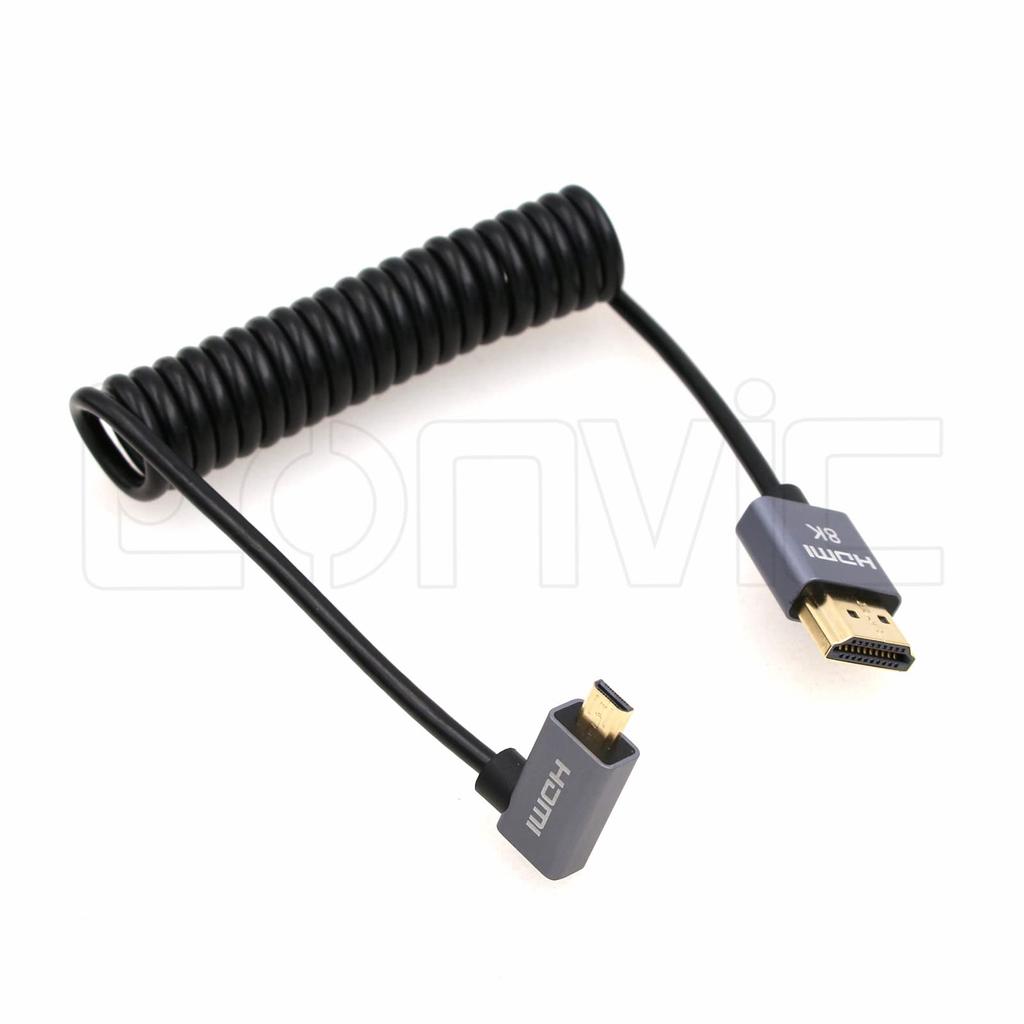 Eonvic 8K HDMI to Micro HDMI Прямоугольный Высокоскоростной 48 Гбит/с Спиральный Кабель для Atomos Ninja 48 Гбит/с Canon и R6 2.1 Кабель, V, Запись 4K-60P, HDMI,