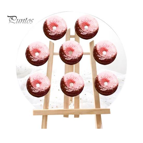 Прозрачный акриловый держатель для пончиков, 6/8/9 колонн, круглая основа из цельного дерева, многоразовая подставка для свадьбы, дня рождения, десертного стола, подставка для бубликов с пончиками