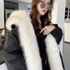 Removable Fox Fur Lining Mid-length Fur Coat Female Thick Warm Knee-high Fur Coats Autumn and Winter Hooded Parka with Waist Drawstring