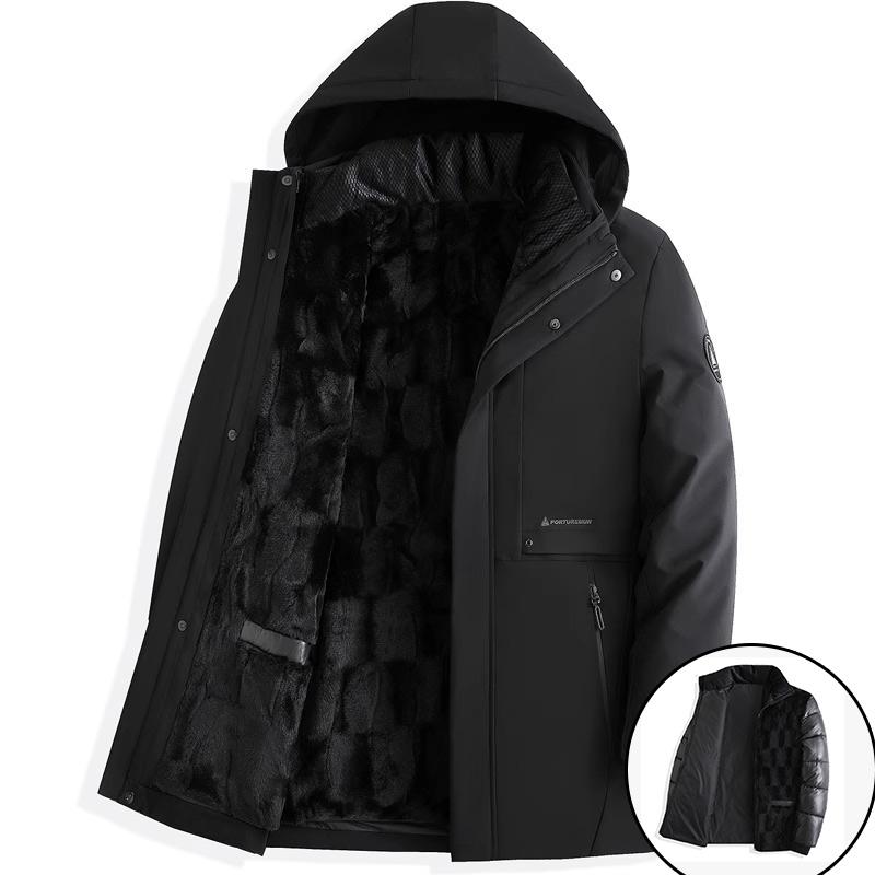 Мужские зимние ветрозащитные теплые куртки средней длины. Новое деловое повседневное пальто с капюшоном и съемной подкладкой из искусственного меха. Утепленная верхняя одежда для мужчин.