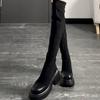 Knight Boots 2025 Autumn and Winter New Versatile Boots Women's Elastic Boots Knee Boots Women's Platform High Heels Women's Shoes