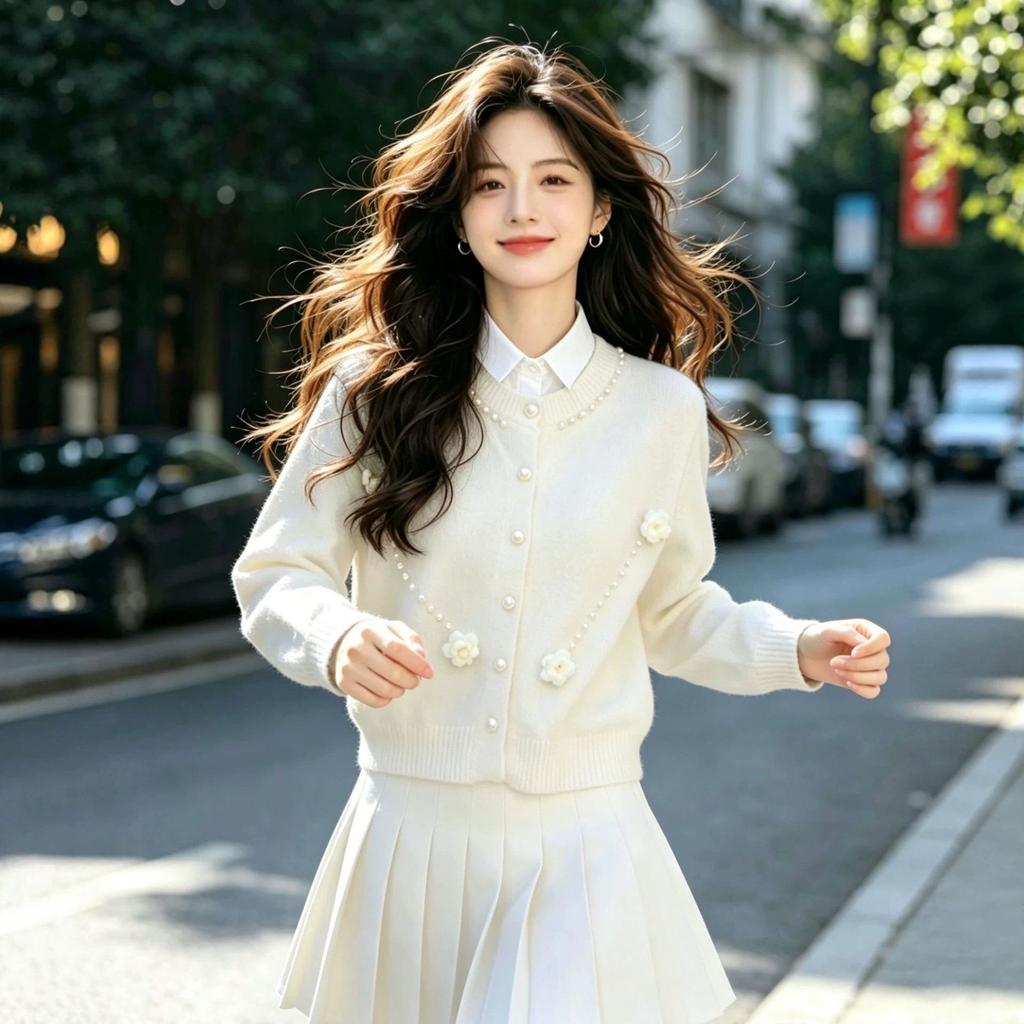 Korean Style Embroidered Floral Beaded Sweater: Round Neck, Loose Fit, Autumn/Winter Cardigan.
