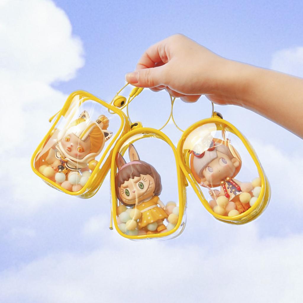 Thicken Transparent Pvc Clear Pouch Mystery Box Organizer Box Keychain Bag Doll Organization Toy Storage Case With Plush Ball