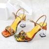 Women Summer 8 .5cm High Heels Sandals Lady Gladiator Yellow Block Low Heels Crystal Fetish Prom Nightclub Plus Size Flower Shoes