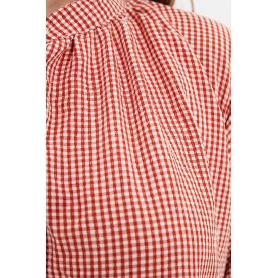 Blouses & Shirts Judge Collar Gingham Balloon Sleeve Shirt