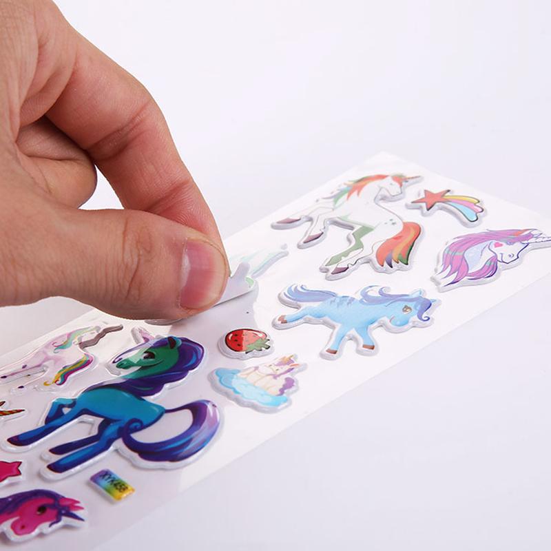 10 Sheets/Set Kawaii Unicorn Stickers for Children Cartoon 3D Bubble PVC Sticker Scrapbook Notebook Decoration