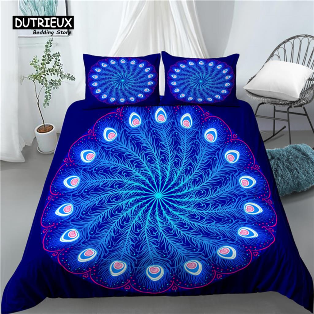 Роскошное 3D-постельное белье с принтом павлина, 2/3 предмета, удобный пододеяльник, наволочка, комплекты постельного белья, размер Queen и King, размер EU/US/AU