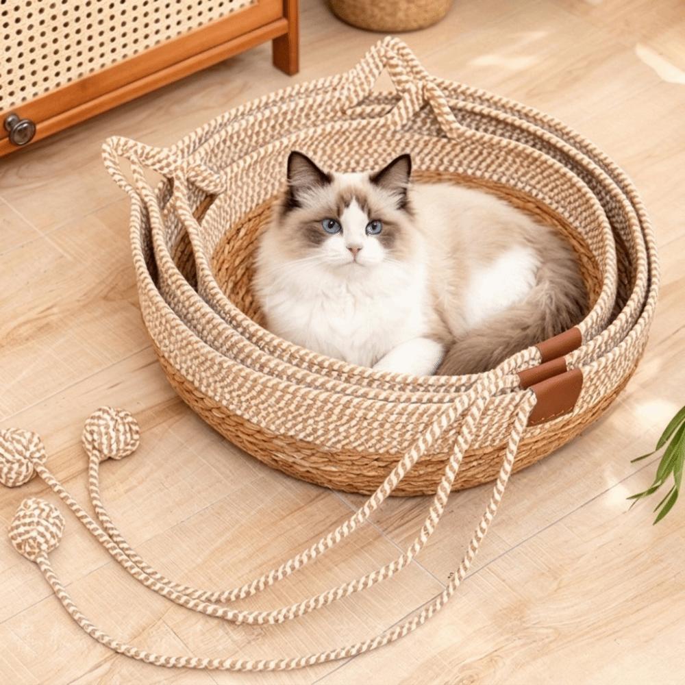 Wear-Resistant Woven Cat Nest Round Cat Scratching Baskets Pet Mat Dog Sleeping Bed Nail Trimming
