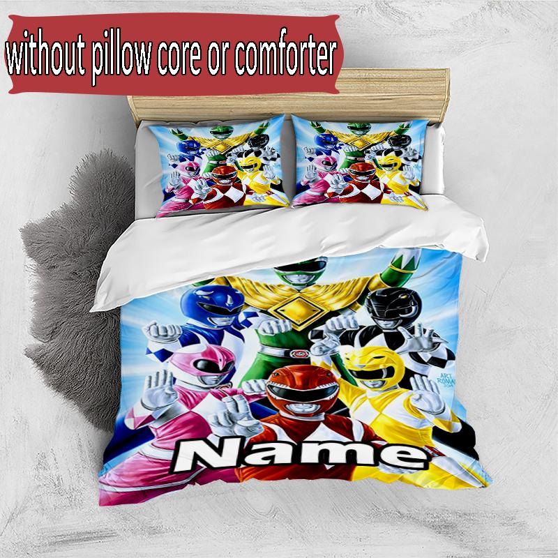 3pcs Duvet Cover Set (1*Duvet Cover + 2*Pillowcase, Without Core), Custom Name Mighty Morphin Power Rangers Pattern Bedding Set, Home Bedroom Decor Gi