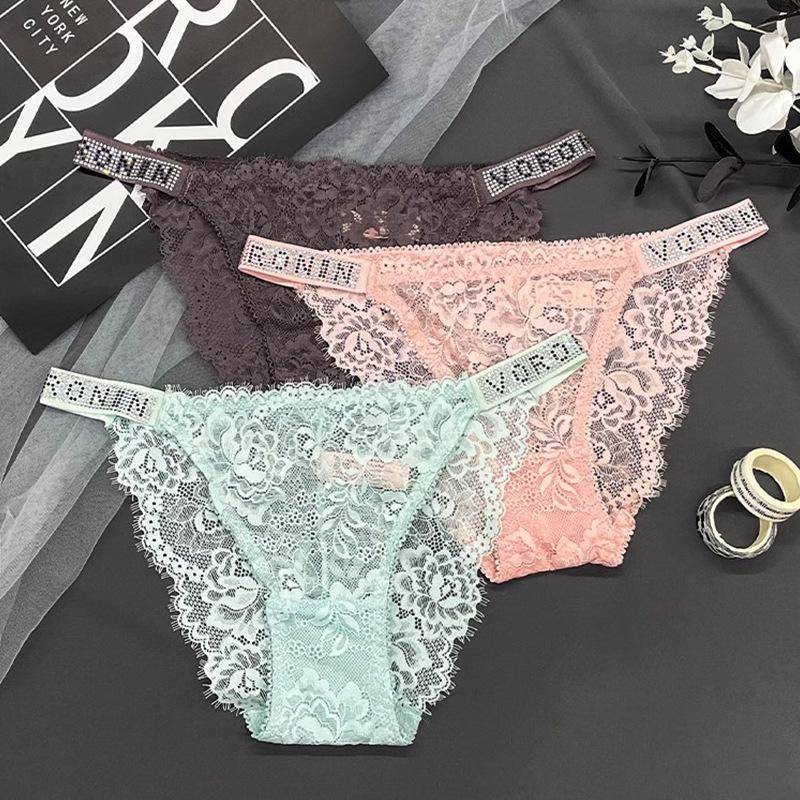 Горячие бриллиантовые сексуальные кружевные трусики-стринги с двойным поясом, бриллиантовые украшения, горячие простые дышащие полые легкие трусики-бикини