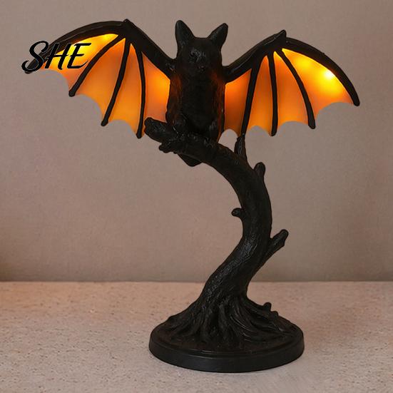Mysterious Style Home Accents Vintage Black Bat Table Lamp, Resin Gothic Decorative Night Light, Retro Artistic Bedside Light Desk Lamp for