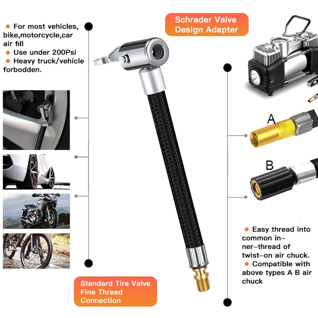 10cm Car Tire Inflator Hose Inflatable Air Pump Extension Tyre Connection Tube Air Chuck Adapter Locking Twist F5o6