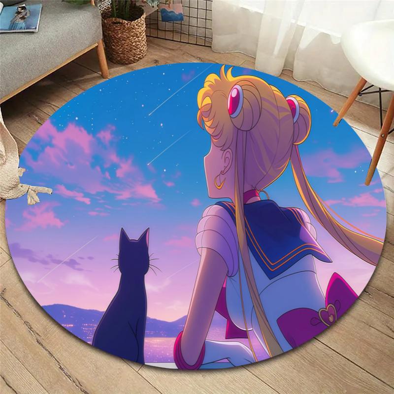 Usagi Tsukino Round Area Rug,Carpet Rug for Living Room Bedroom Sofa Playroom Decor,Non-slip Floor Mat
