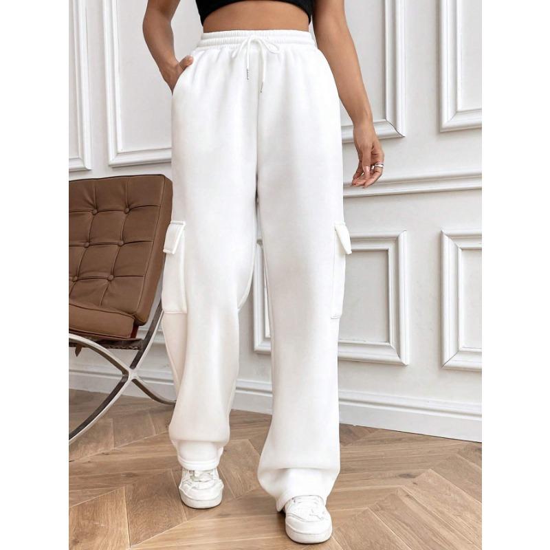 Женские осенне-зимние однотонные повседневные прямые широкие брюки