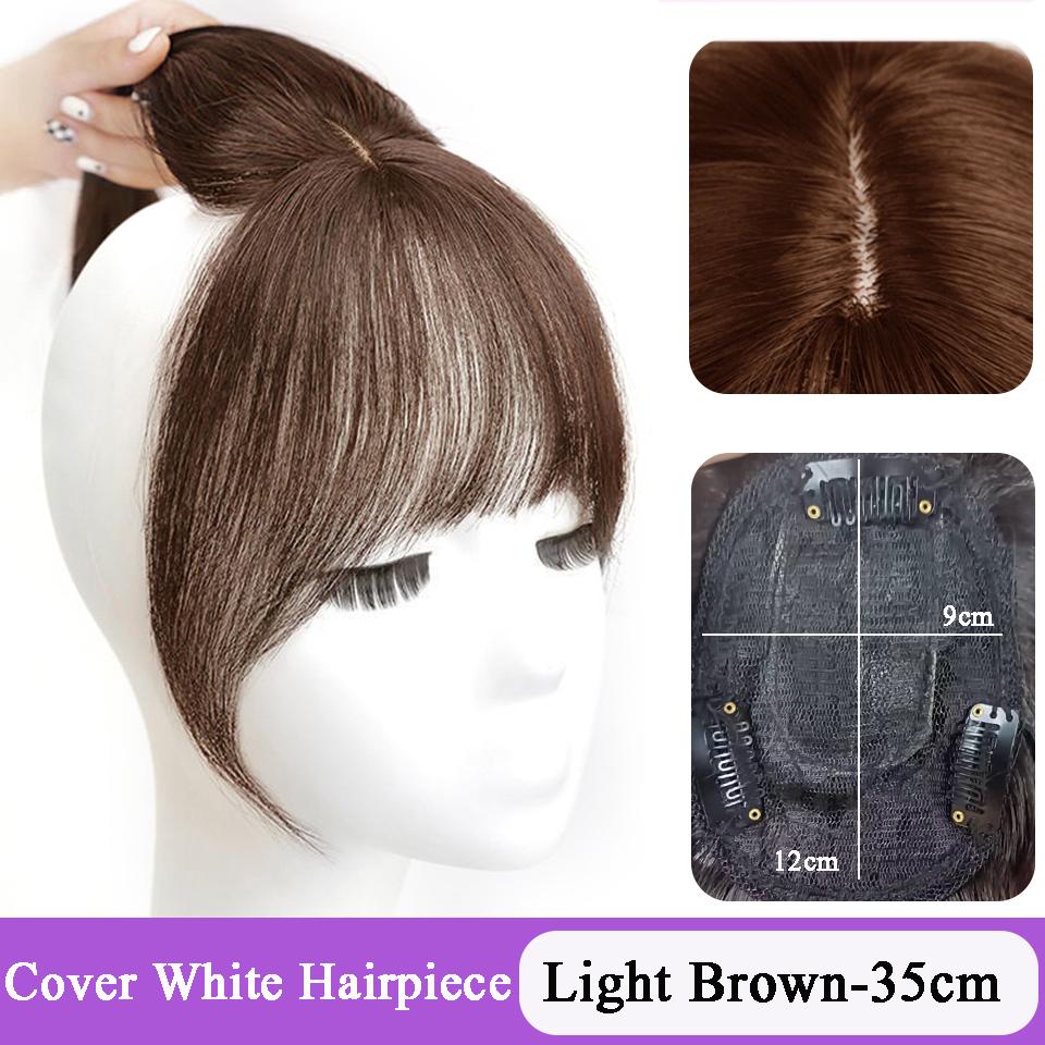Synthetic 3 Clip In Hair Topper With Bangs 11inch Straight Wig Overhead Natural Invisible Replacement Cover White Hair Piece For Women