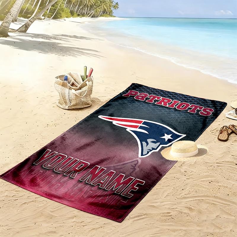 Name Custom New England Patriots Print Beach Towel, Large Soft Quick Dry Towel for Beach Camping Swimming