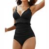Frill Trim Ribbed One Piece Swimsuit Women Ruffled Ruched Tummy Control Bathing Suit