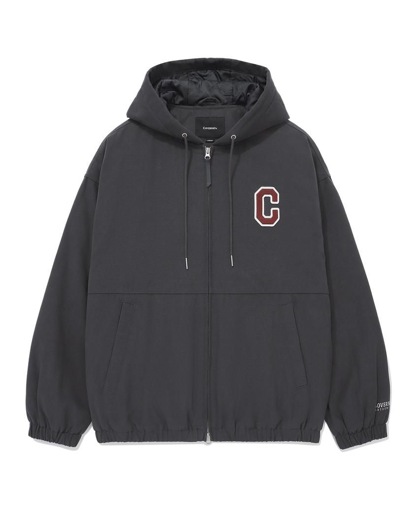 Covernat C Logo Heavy Oxford Hoodie Jacket Charcoal